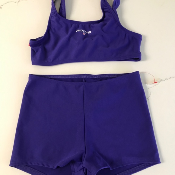 Roots Swim Girls 2 Piece Boy Short Cropped top Purple Sz US 12 Swimsuit NWT - Picture 4 of 6